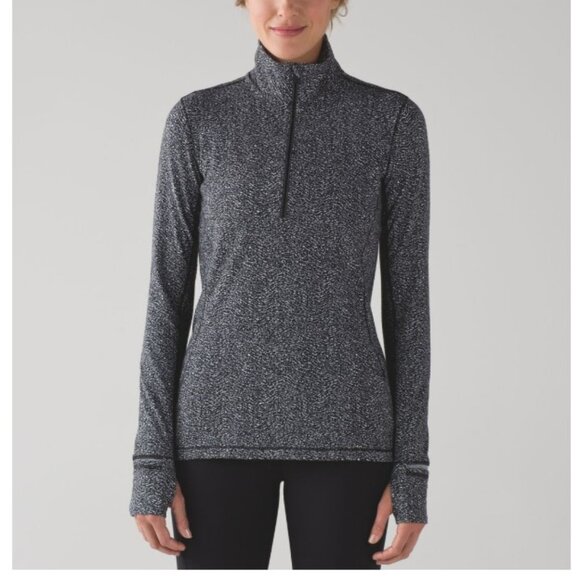 Lululemon Outrun 1/2 Zip Running Luon Ripple Jacquard Black White - Picture 1 of 6